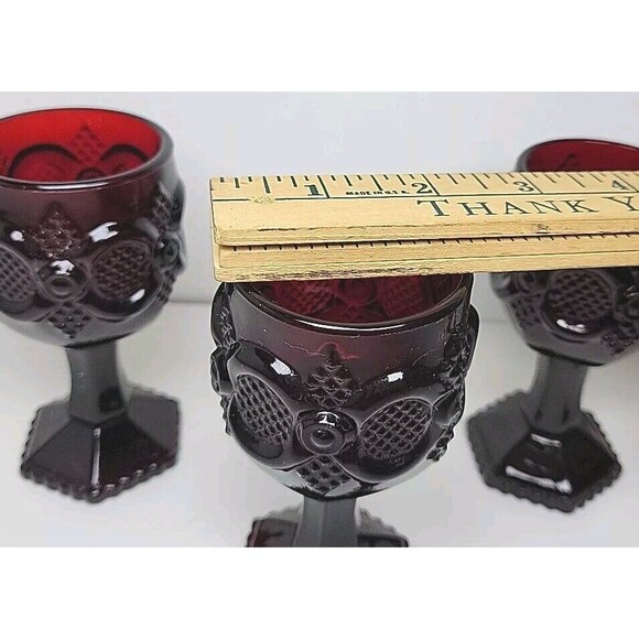 Vintage CAPE COD Set of 4 AVON Cranberry Ruby Red Glass Small GOBLET Wine 4.5” - Picture 4 of 6
